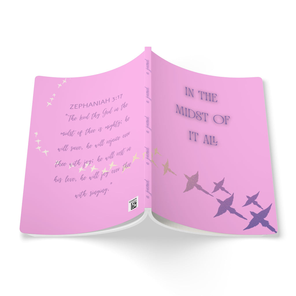 Softcover Journal — "In the Midst of It All" Christian Scripture Notebook (Zephaniah 3:17)
